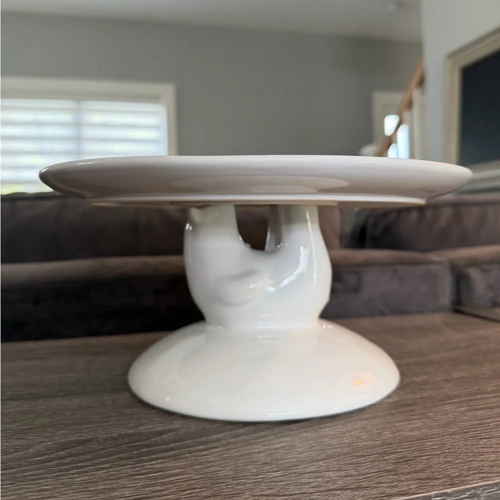 West Elm White Ceramic Polar Bear Cake Stand- NIB